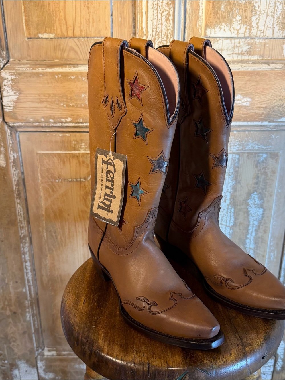 Ferrini Estrella Women’s 8 Leather Star Inlay Western Cowboy Boots NWT